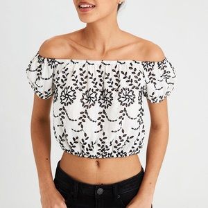 3 For $25-AE Eyelet Floral Embroidered Crop Top